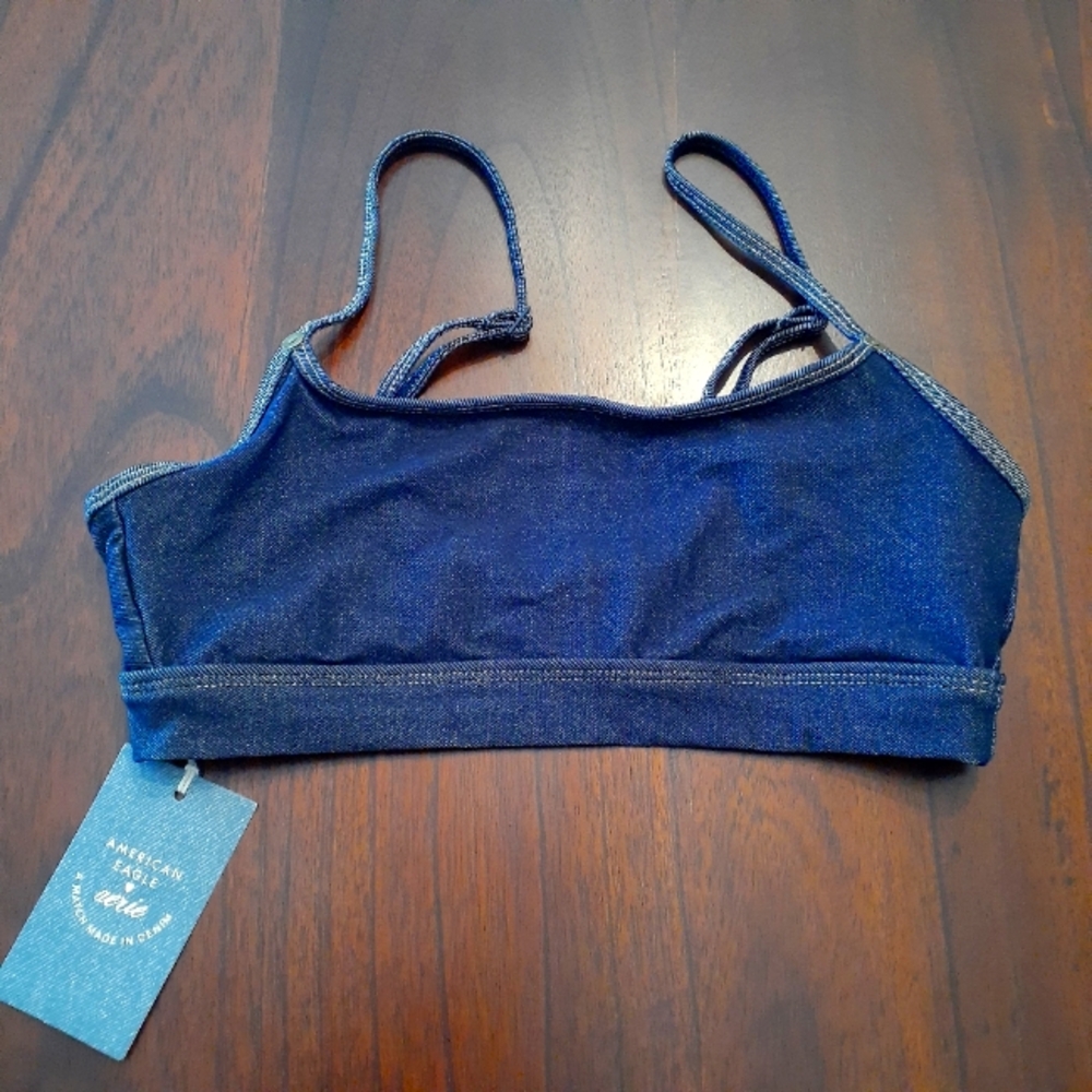 NWT Aerie Denim Style Women's Bikini Top UPF 50